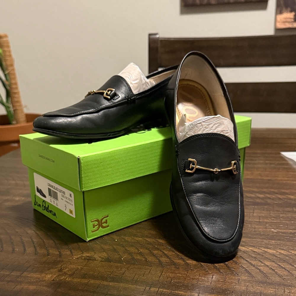 Sam Edelman Black Loafers with Gold Accents